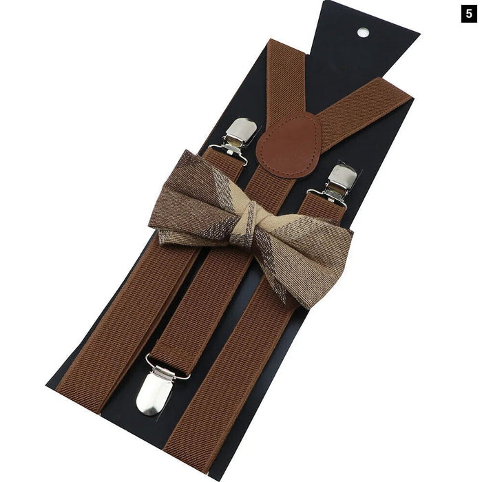 Cotton Plaid Bowtie Suspenders Set For Weddings