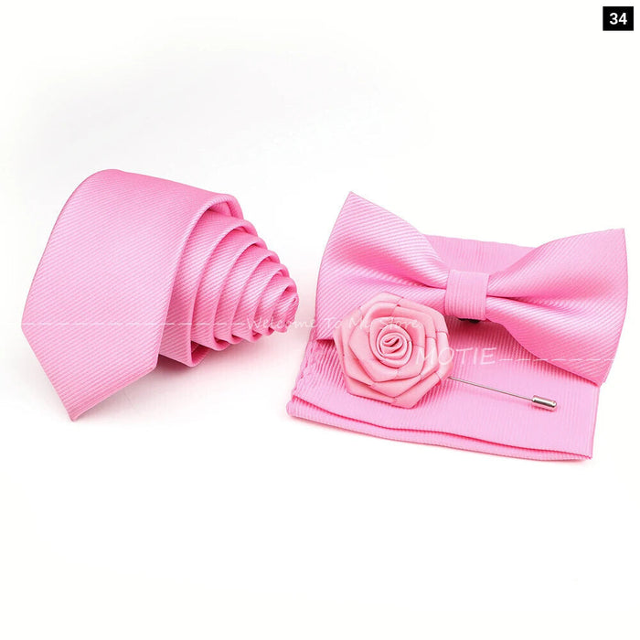 Tie Set Solid Colour Bowtie Handkerchief Brooch Cufflink For Business Weddings And Gifts