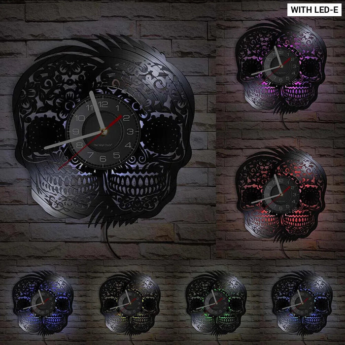 Skull Heads Vinyl Record Wall Clock