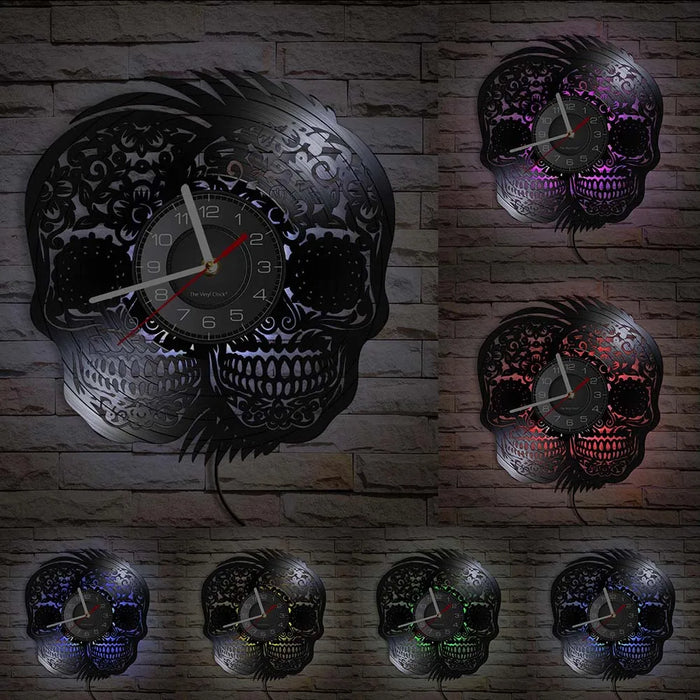 Skull Heads Vinyl Record Wall Clock