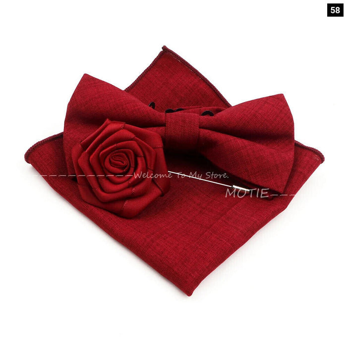 Classic Bowtie Set With Handkerchief Cufflink And Brooch