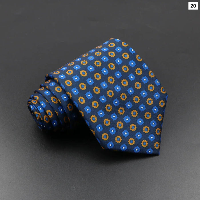 Silk Tie For Men 7.5Cm Soft Novelty Necktie In Blue Green And Orange Dot And Floral Design For Weddings And Business Gift Idea