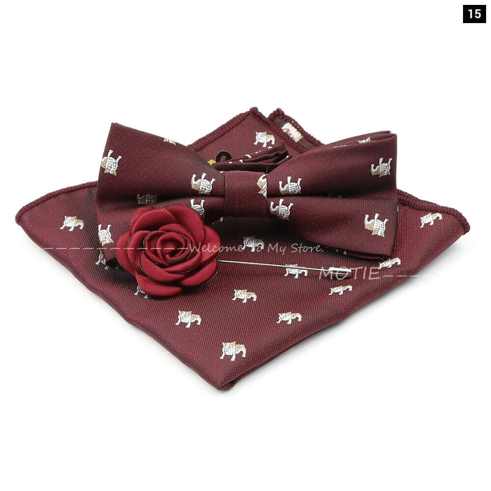 Cartoon Insect Bowtie Set Red Floral Brooches For Men