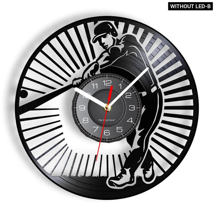 Baseball Hitter And Catcher Vinyl Record Wall Clock