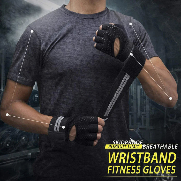 1 Pair Weight Lifting Workout Gloves With Wrist Wraps For Gym Training Hanging