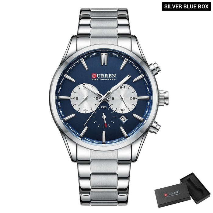 Quartz Chronograph Wristwatches Casual Sport Stainless Steel Multifunction Watch 8446