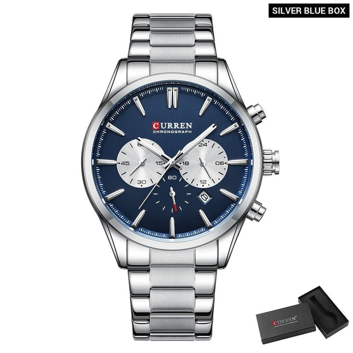 Multifunctional Watches Automatic Date Stainless Steel Straps Men's  Quartz Wristwatches for Men