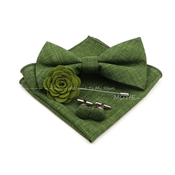 Classic Bowtie Set With Handkerchief Cufflink And Brooch