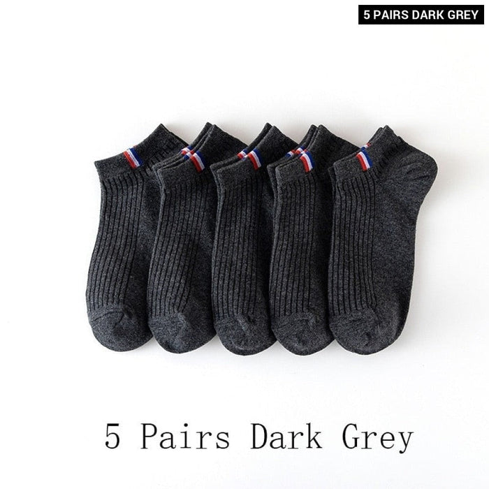 5 Pairs Of Thin Summer Blending Boat Socks Plain Colour Mens Casual Socks Breathable Sweat Absorbing Calibration Socks