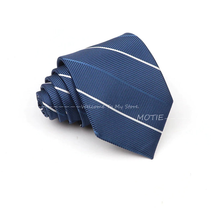 Blue Striped Polyester Tie For Business Weddings And Daily Wear