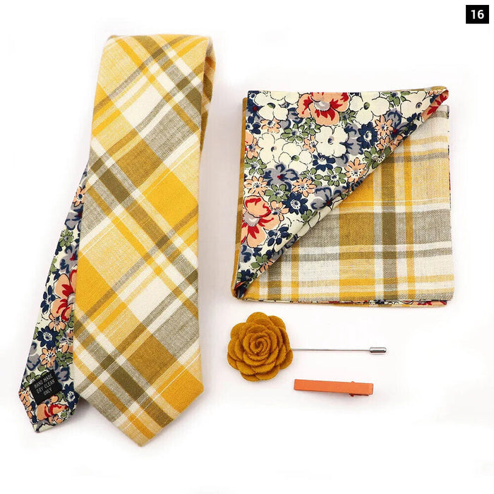 Floral Plaid Cotton Tie Set For Parties And Daily Wear