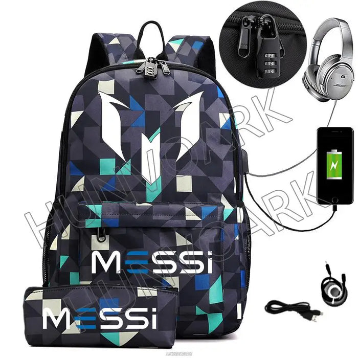 Unisex Messi Casual 15.6 Inch Laptop Back Light Anti Theft School Bag