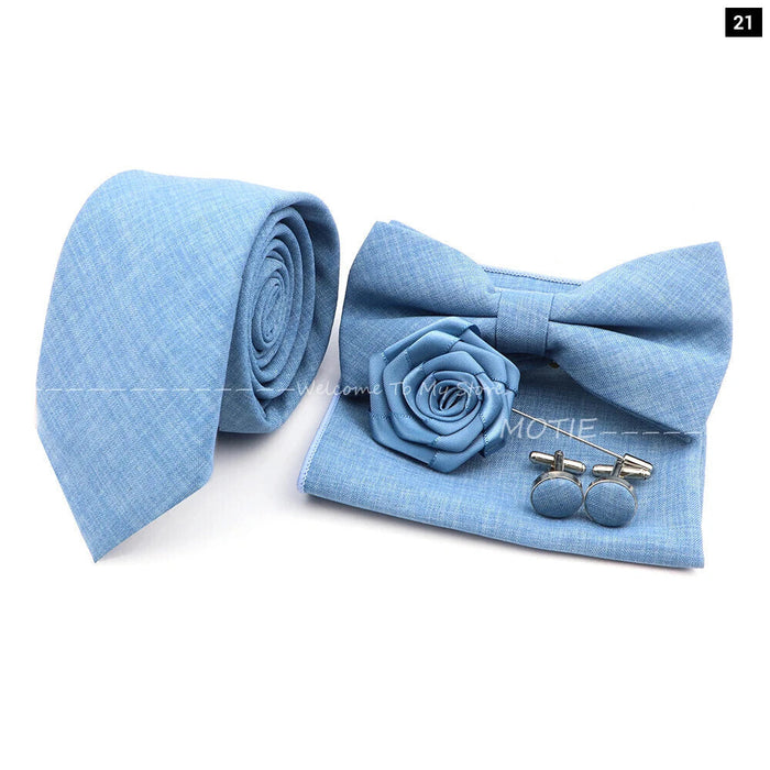 27 Colour Tie Set Classic Cotton Pocket Square Cufflink And Bowtie For Mens Wedding Party Accessories