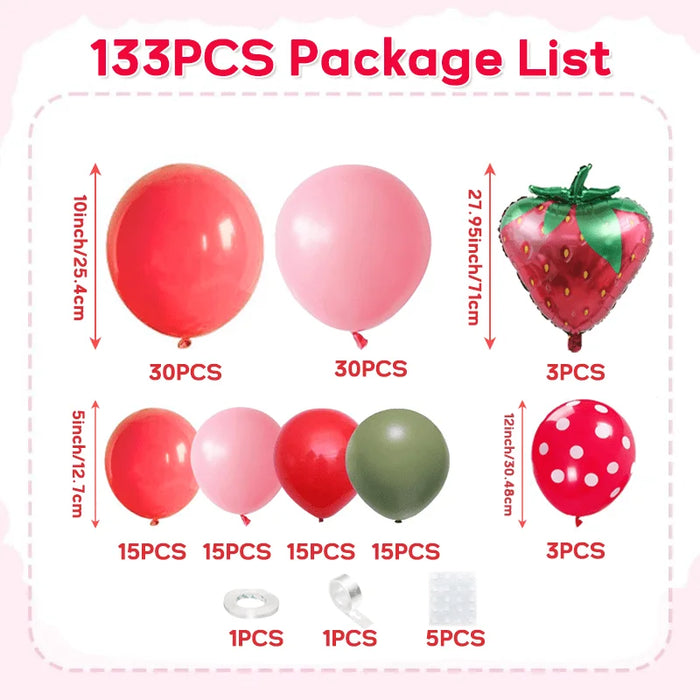 133Pcs Red Pink Strawberry Balloon Wreath Arch Kit Hot Light Pink Red Balloon Strawberry Themed Parties And Birthday Parties