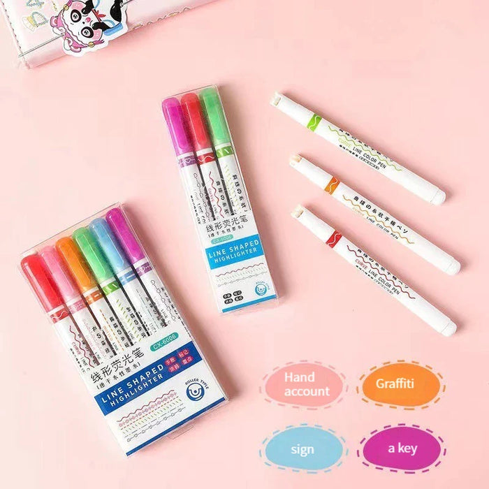 6 Colour Double Line Outline Marker Pen Quick Dry