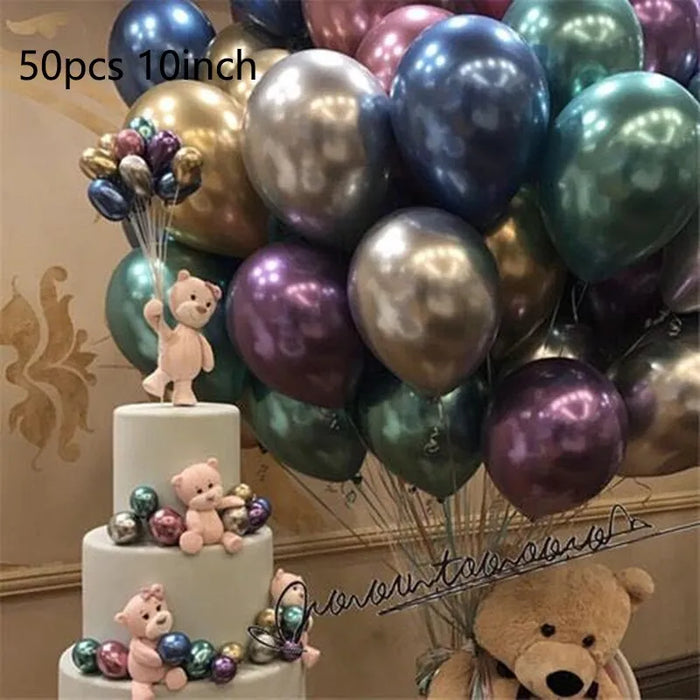 50Pcs 10 Metallic Latex Balloons Gold Silver Chrome Wedding Decor Birthday Party Supplies Globos