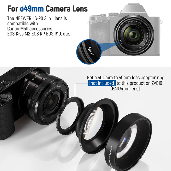 49Mm Fisheye & Macro Lens Kit For Canon Sony And Nikon Cameras 0.43X Wide Angle & 1.4X Magnification 18Mm Focus