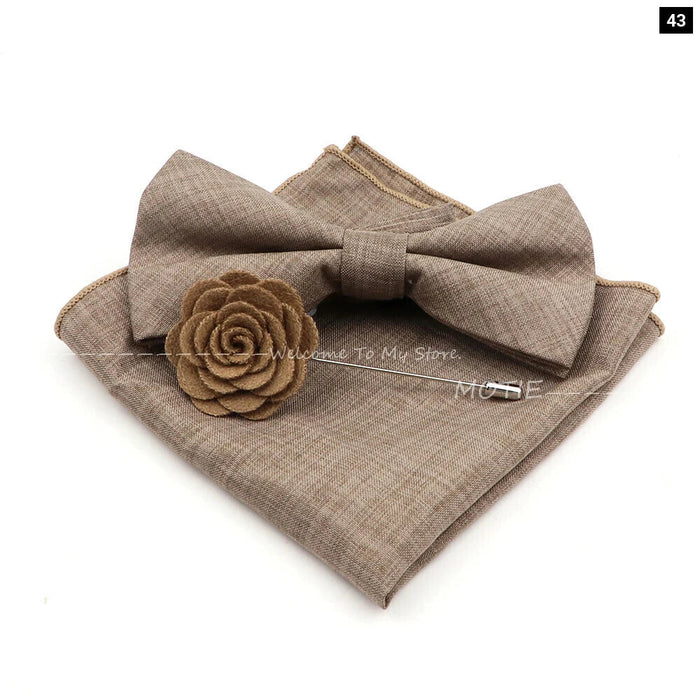 Classic Bowtie Set With Handkerchief Cufflink And Brooch