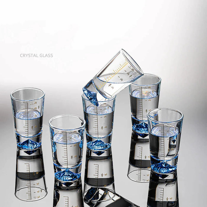 Clear Glass Liquor Cup Set With Graduated Line And Holder