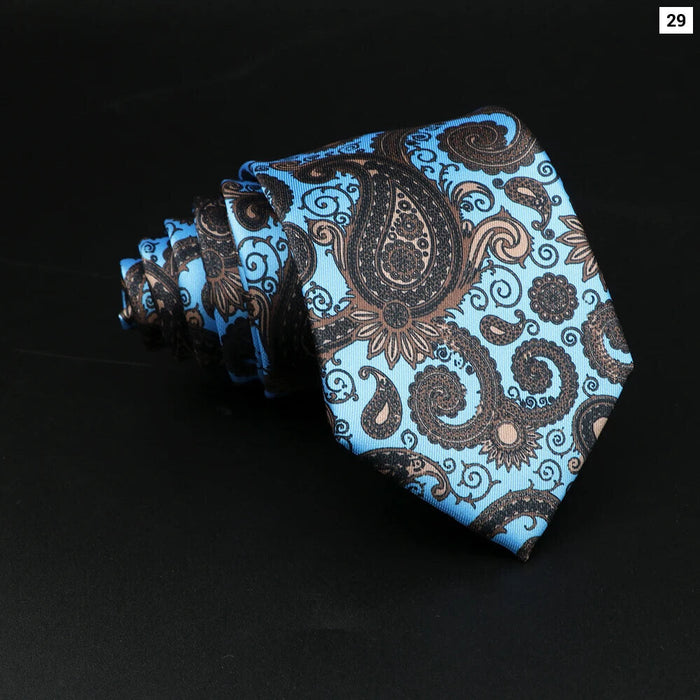 Mens Silk Tie 7.5Cm Blue Paisley Floral For Weddings And Work