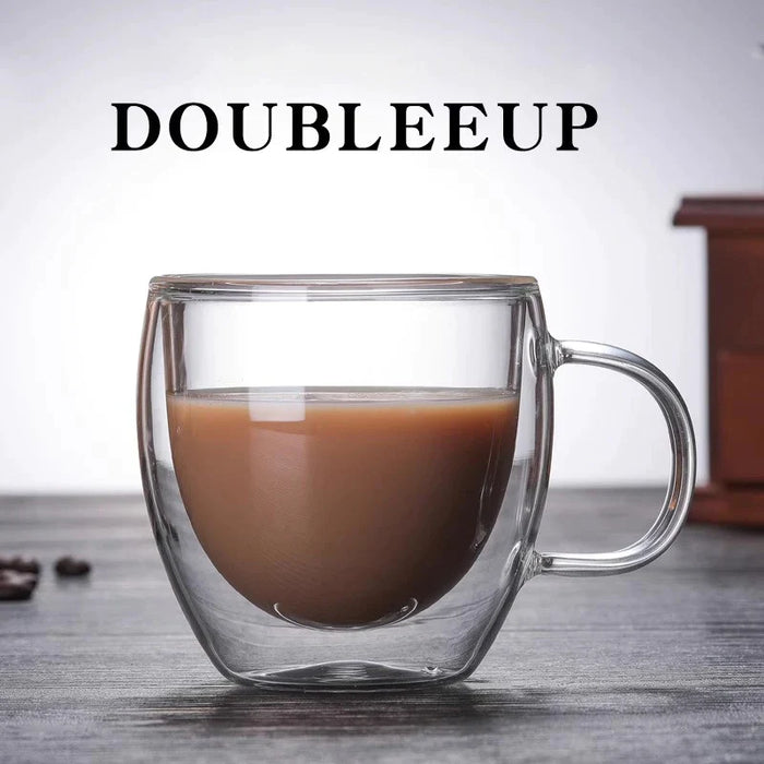 350ml Double Glass Coffee Cup With Handle