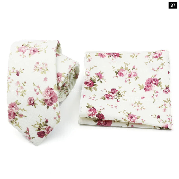 Floral Cotton Ties And Pocket Square Set For Business And Weddings