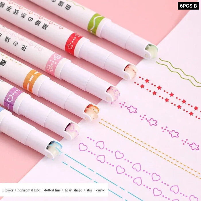 6 Colour Double Line Outline Marker Pen Quick Dry