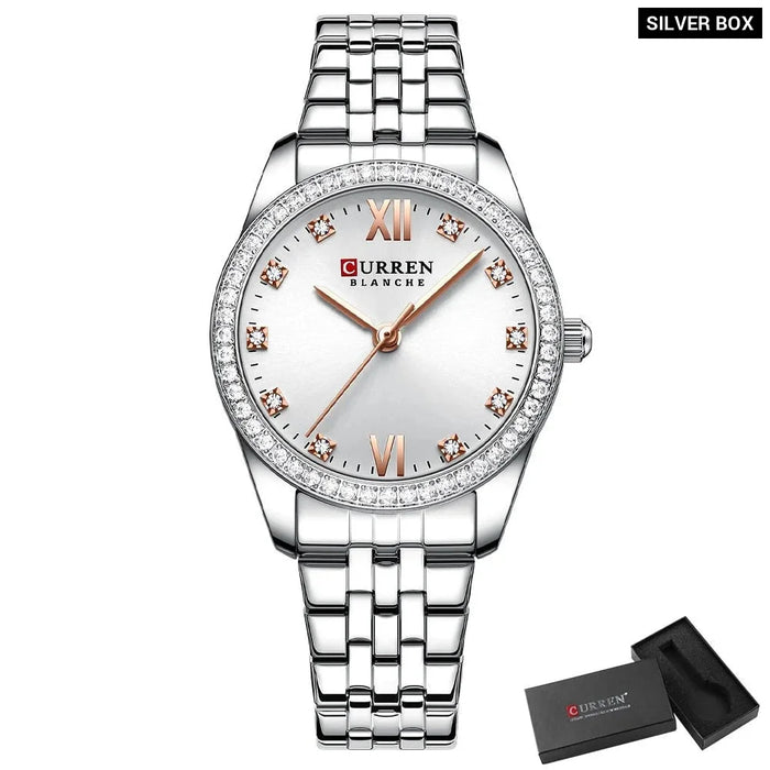 Rhinestone Stainless Steel Charming Quartz Rose Wristwatches