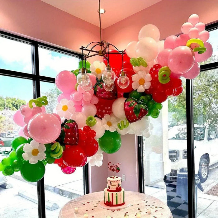 145Pcs Strawberry Balloon Garland Arch Kit Suitable For Wedding Birthday Party Anniversary Indoor And Outdoor Decoration