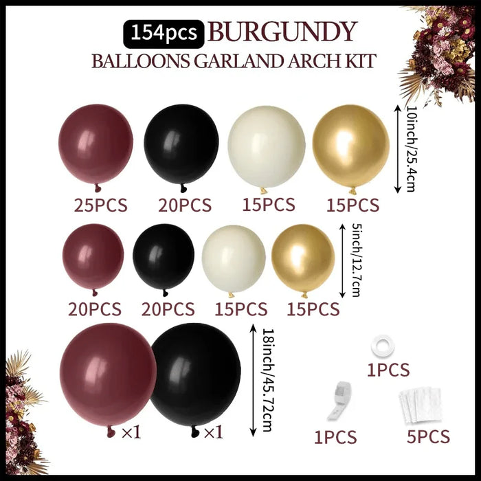 154Pcs Burgundy Balloon Garland Arch Kit Suitable For Birthday Graduation Wedding Anniversary Valentine'S Day Decoration