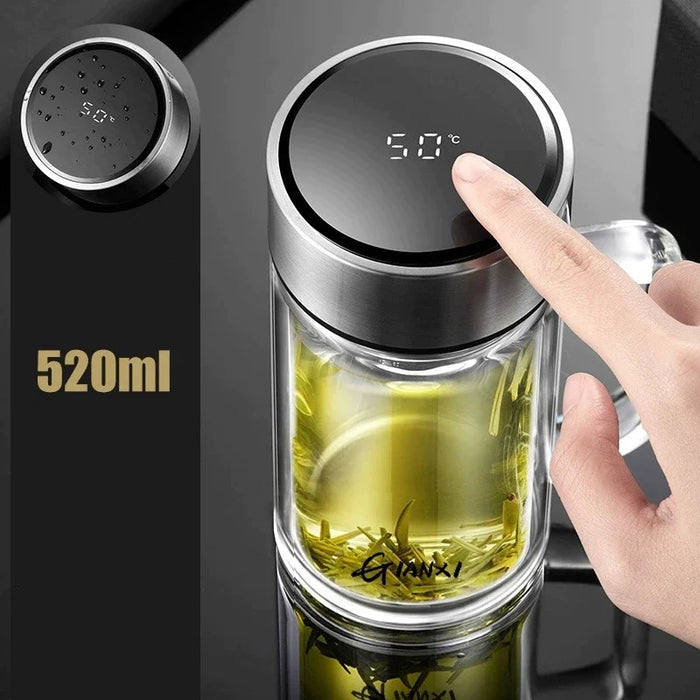 Portable Double Layer Glass Tea Cup With Temperature Display