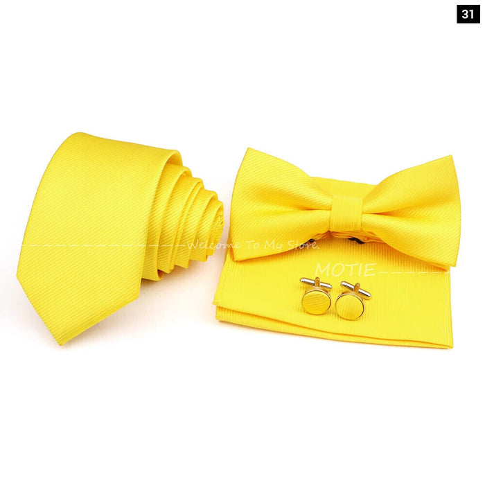 Tie Set Solid Colour Bowtie Handkerchief Brooch Cufflink For Business Weddings And Gifts