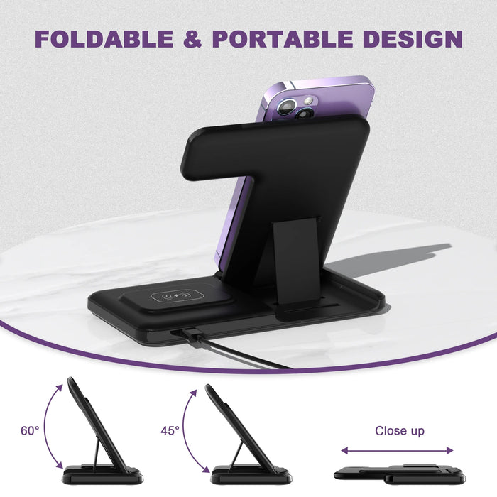 3 In 1 Wireless Fast Foldable Charging Dock Station For Iphone 14 13 12 11 Max Apple Watch 8 7 6 Airpods Pro