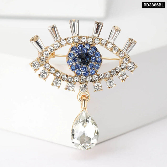 Devil Eyes Brooch Pin 2 Colour Rhinestone Water Drop Lapel Pin For Womens Clothing