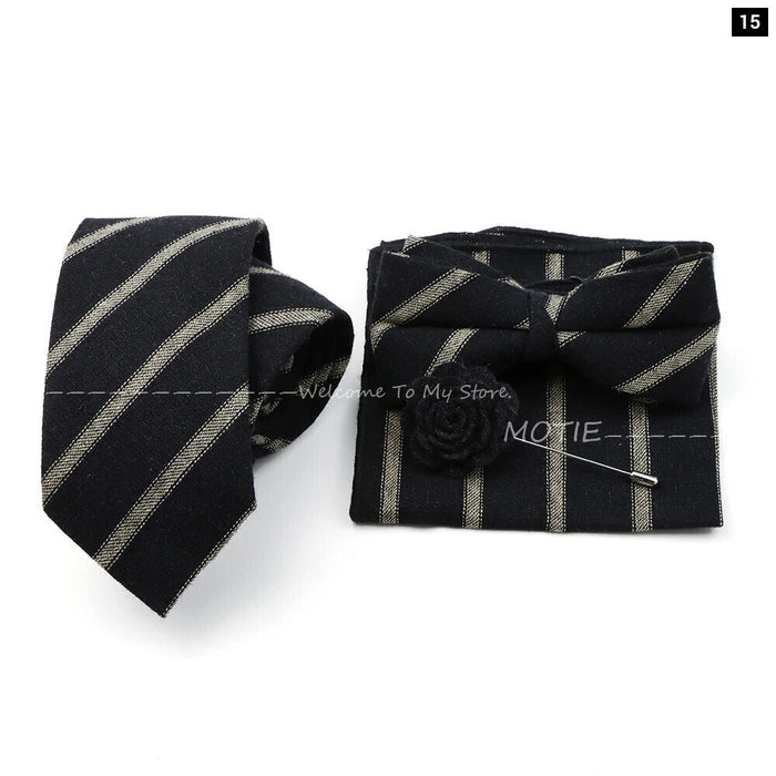 Classic Cotton Striped Necktie Set For Groom Business Or Wedding