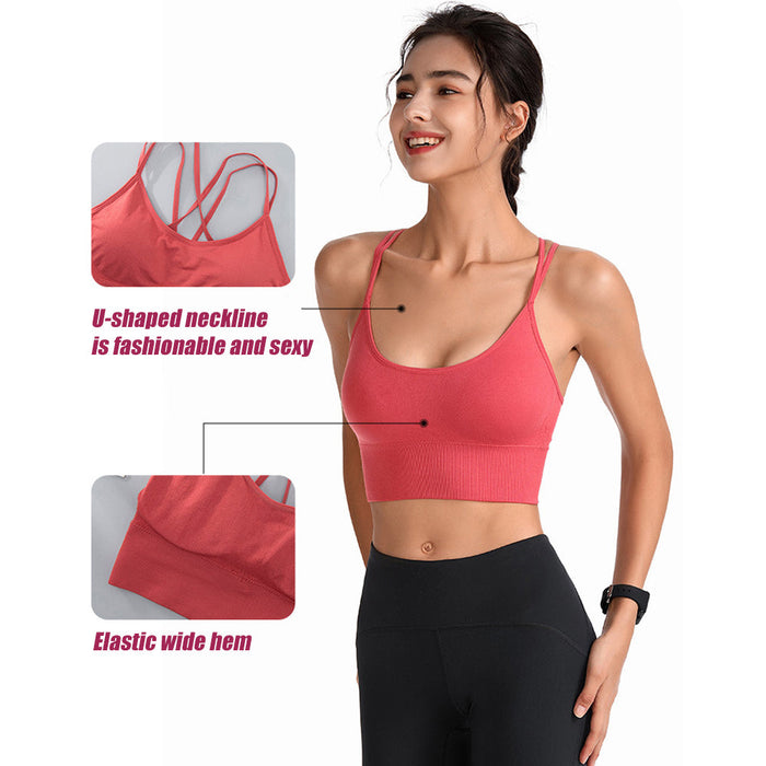 Women Strappy Cross Back Padded Sports Bra For Yoga Workout