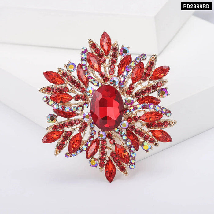 Luxury Women Brooch Sparkling Glass Big Flowers Pin In 6