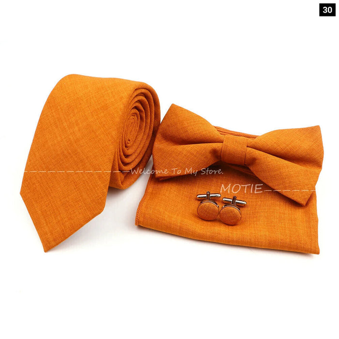 27 Colour Tie Set Classic Cotton Pocket Square Cufflink And Bowtie For Mens Wedding Party Accessories