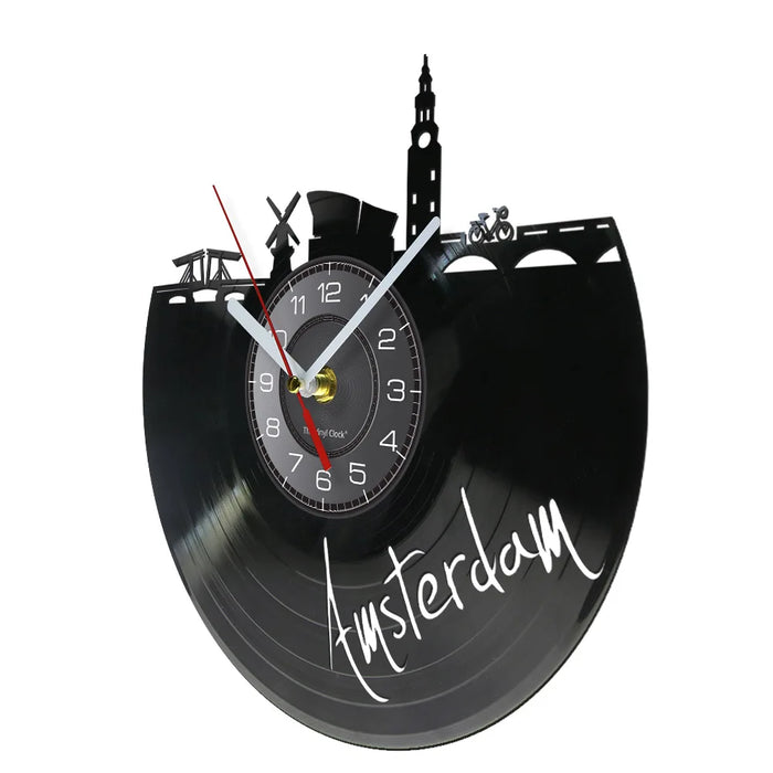 Amsterdam Skyline Vinyl Record Wall Clock