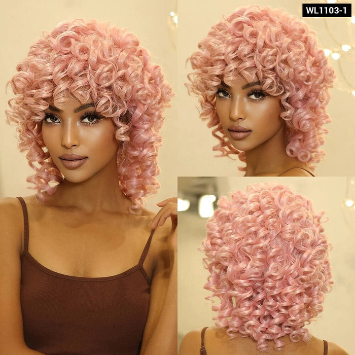 Short Brown Blonde Curly Synthetic Wig