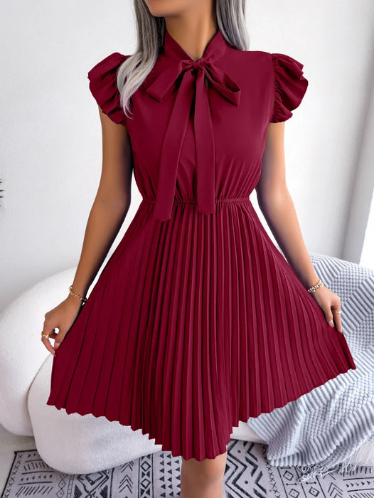 Chic Summer Bow Ruffle Dress with Short Sleeves