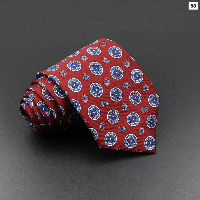 Silk Tie For Men 7.5Cm Soft Novelty Necktie In Blue Green And Orange Dot And Floral Design For Weddings And Business Gift Idea