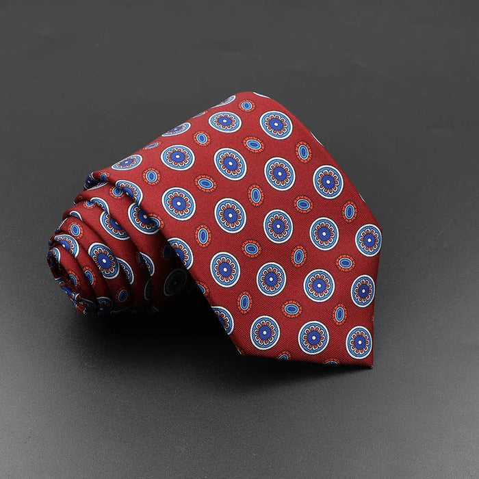 Silk Tie For Men 7.5Cm Soft Novelty Necktie In Blue Green And Orange Dot And Floral Design For Weddings And Business Gift Idea