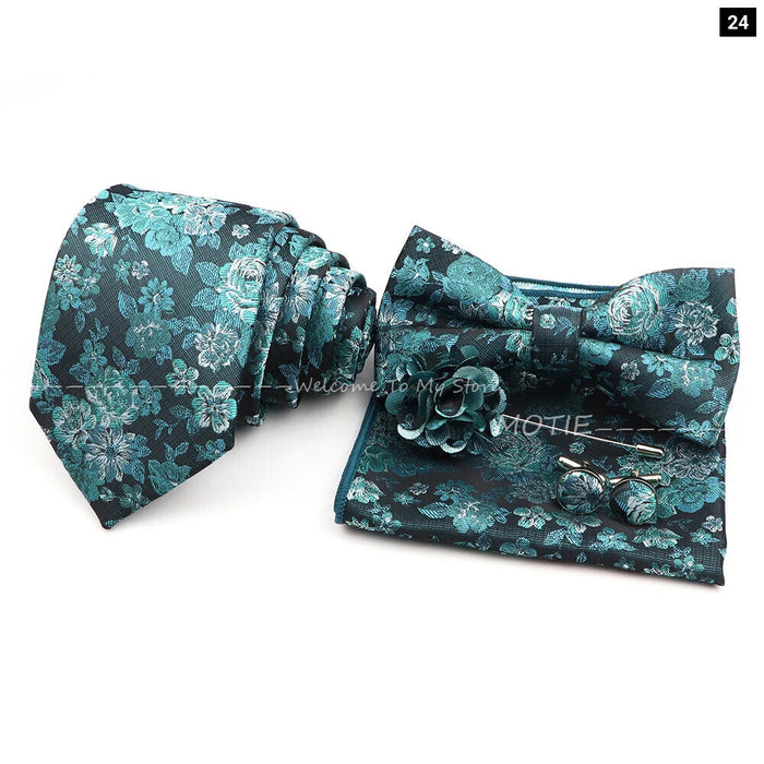 Graceful Floral Tie Set Purple Blue Pocket Square