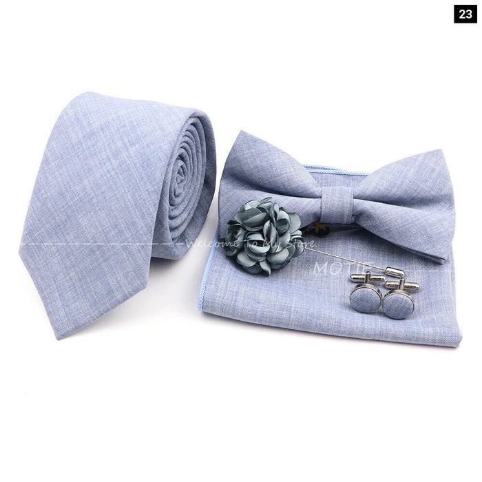 27 Colour Tie Set Classic Cotton Pocket Square Cufflink And Bowtie For Mens Wedding Party Accessories