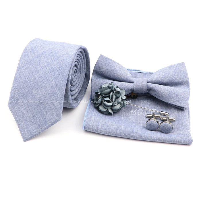 27 Colour Tie Set Classic Cotton Pocket Square Cufflink And Bowtie For Mens Wedding Party Accessories