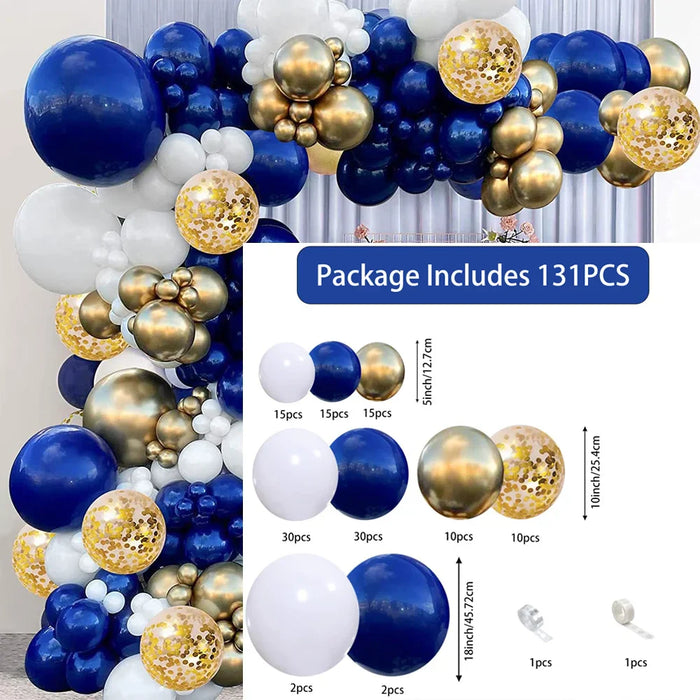 131Pcs Navy Blue Gold White Arch Balloon Set Graduation Season Balloon Party Wedding Boy Birthday Ocean Theme Party Decoration
