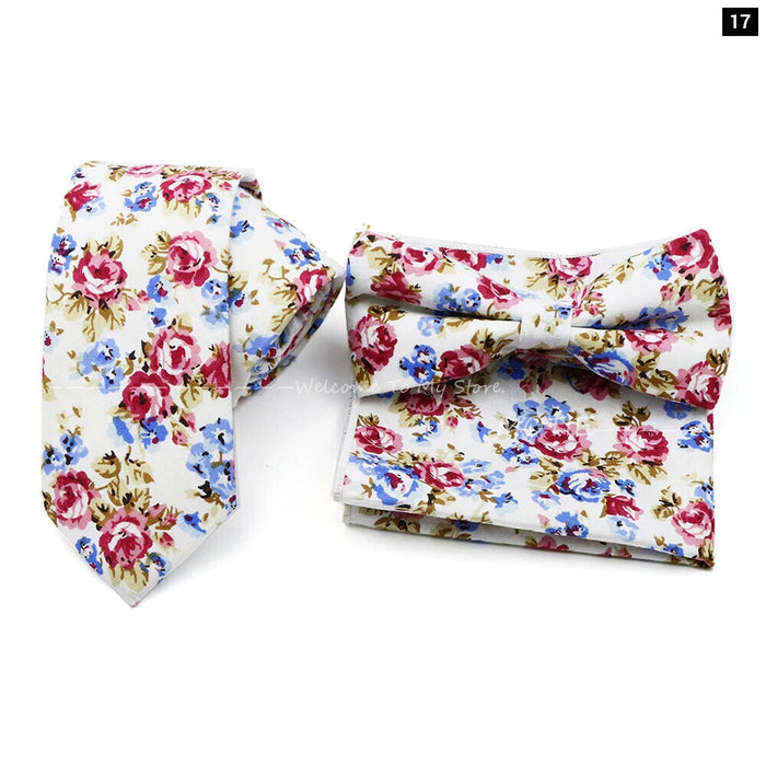 Floral Tie And Handkerchief Set For Business And Weddings