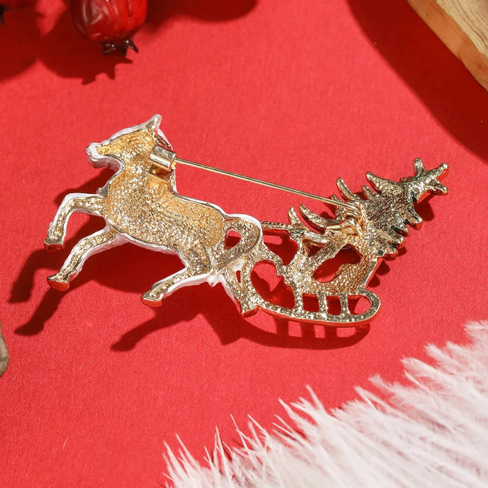 Enamel Horse Carriage Lapel Pin Christmas Tree Brooch