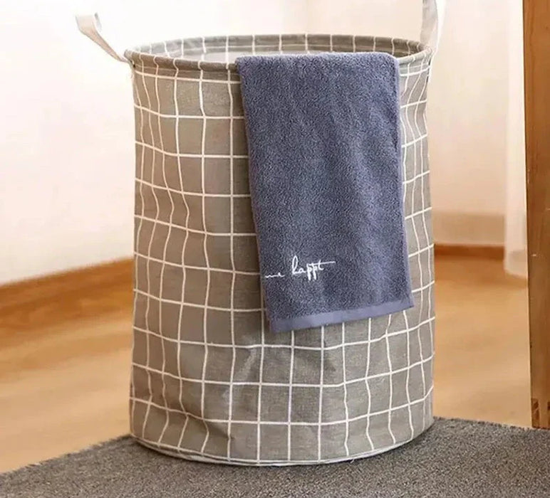 Large Foldable Plaid Fabric Laundry Basket